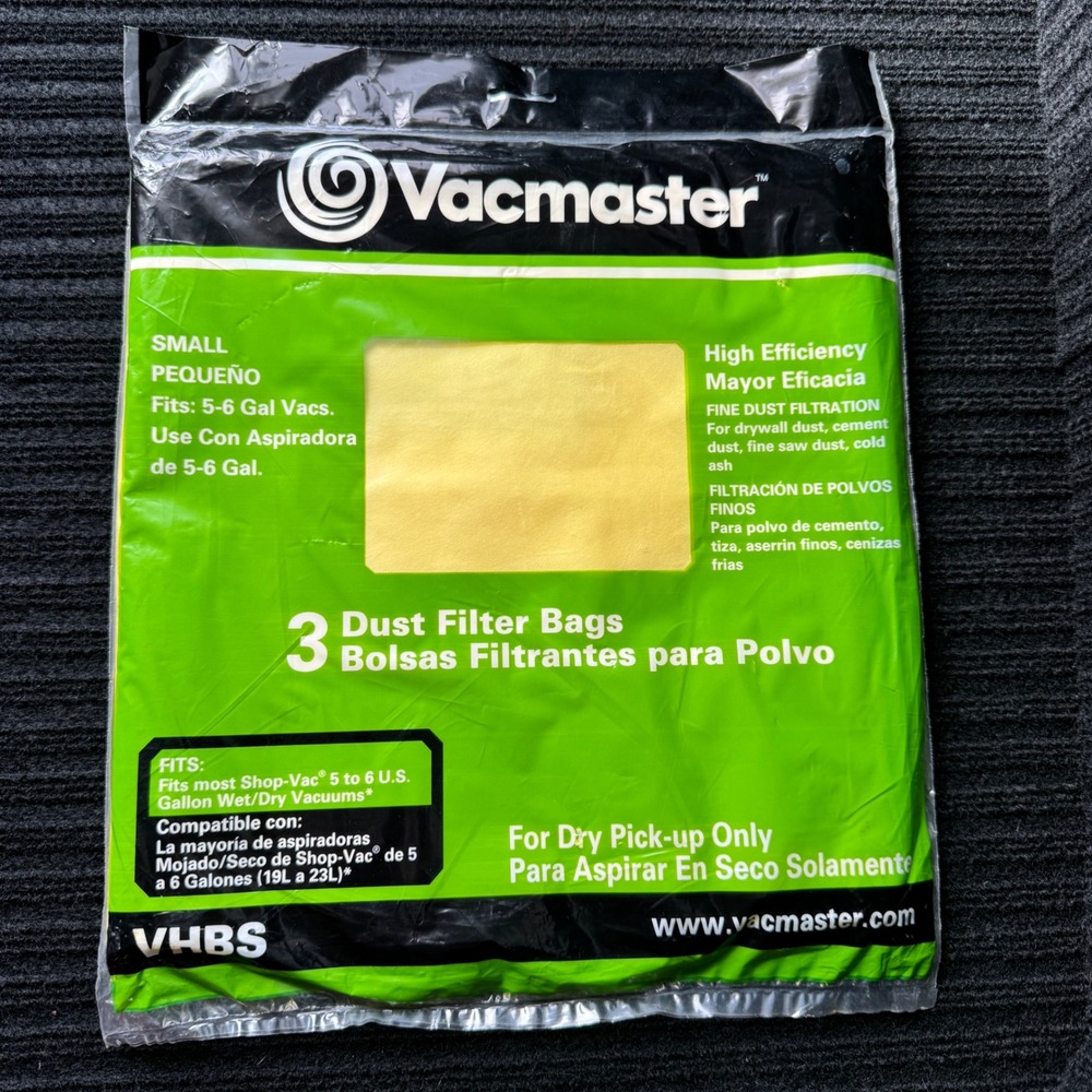 Vacmaster VHBS 3 Pack High Efficiency Dust Filter Bags for 5-6 Gallon Shop-Vac